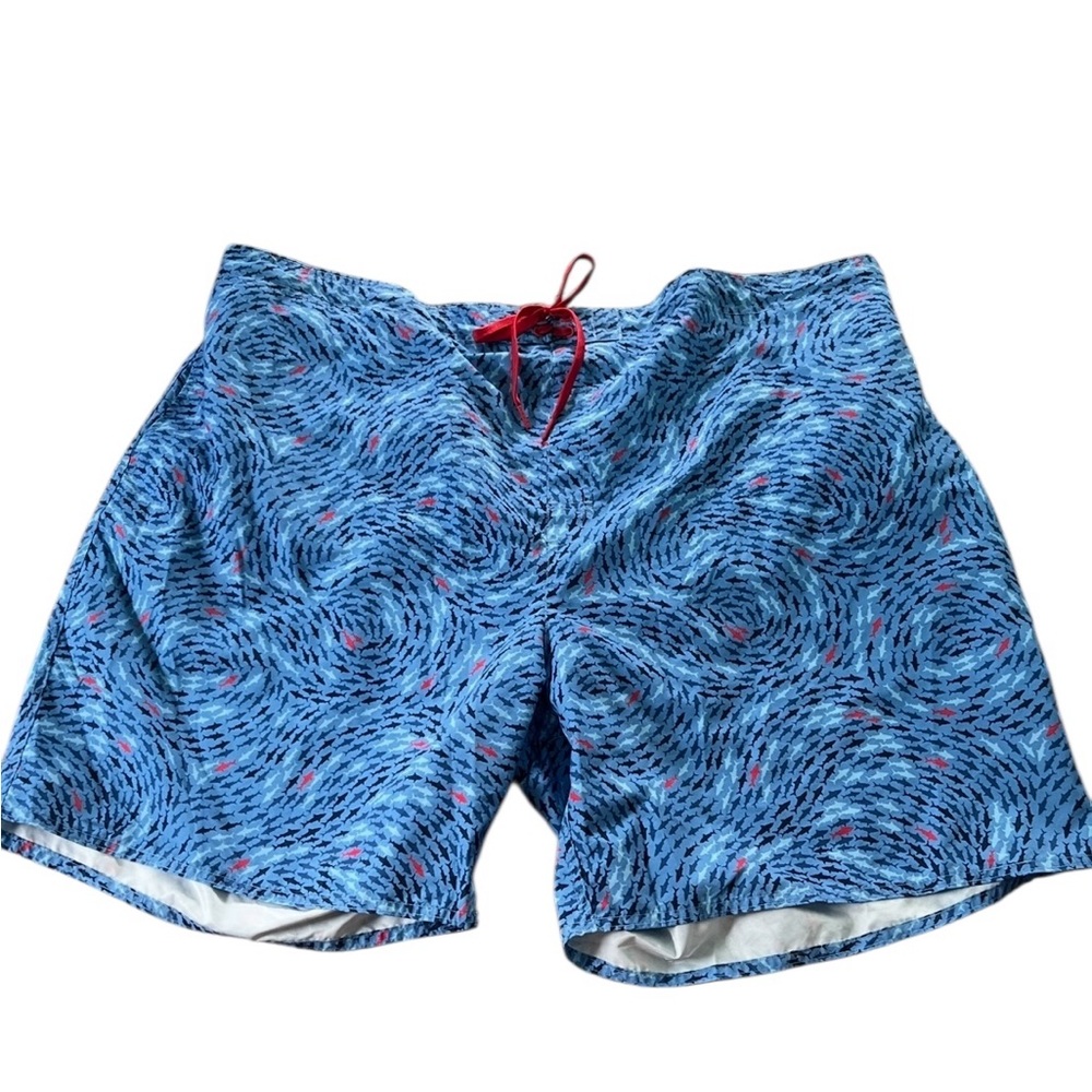 True Nation Mens Blue Red Fish Swirl Swim Shorts Trunks Size 4XL Liner